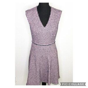Rebecca Taylor pink navy tweed raw fringe trim sleeveless dress size 8